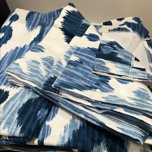 2 Ballard Designs Bethesda Drapery Panels Blue and White Ikat pattern Fabric